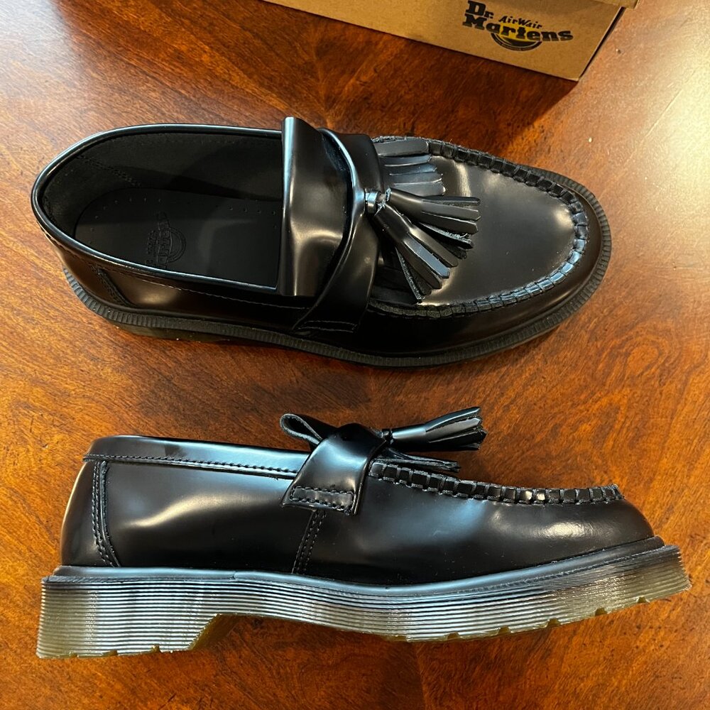 Dr. Martens Adrian Tassel Loafers All Black Leather Unisex EU 38